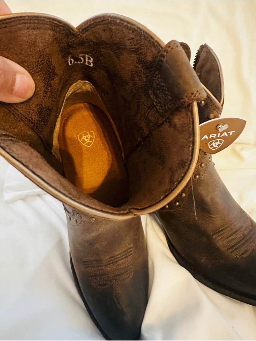 Ariat Dark Brown Leather Western Ankle Boots with Side Zip - Picture 2 of 4